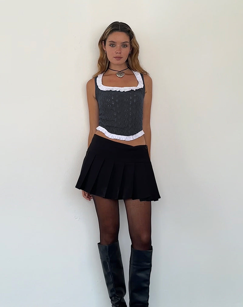 Roslyn Pointelle Vest Top in Dark Charcoal-Nico Sky