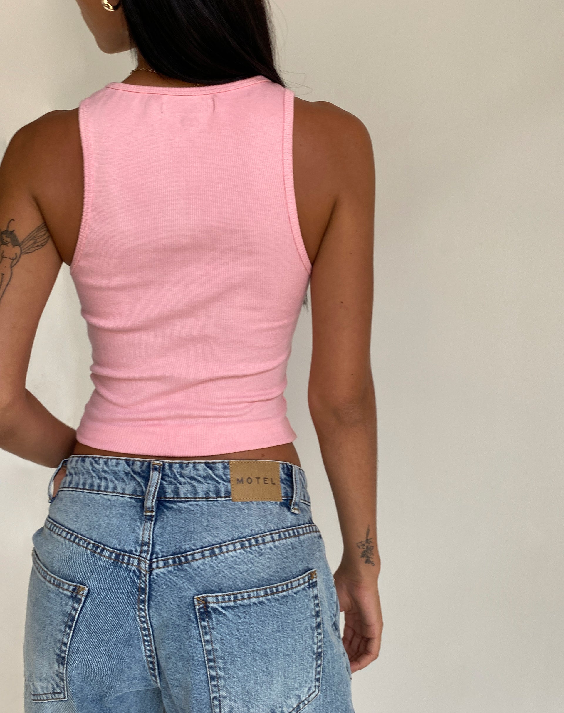 Roxe Ribbed Vest Top in Ballet Pink-Nico Sky