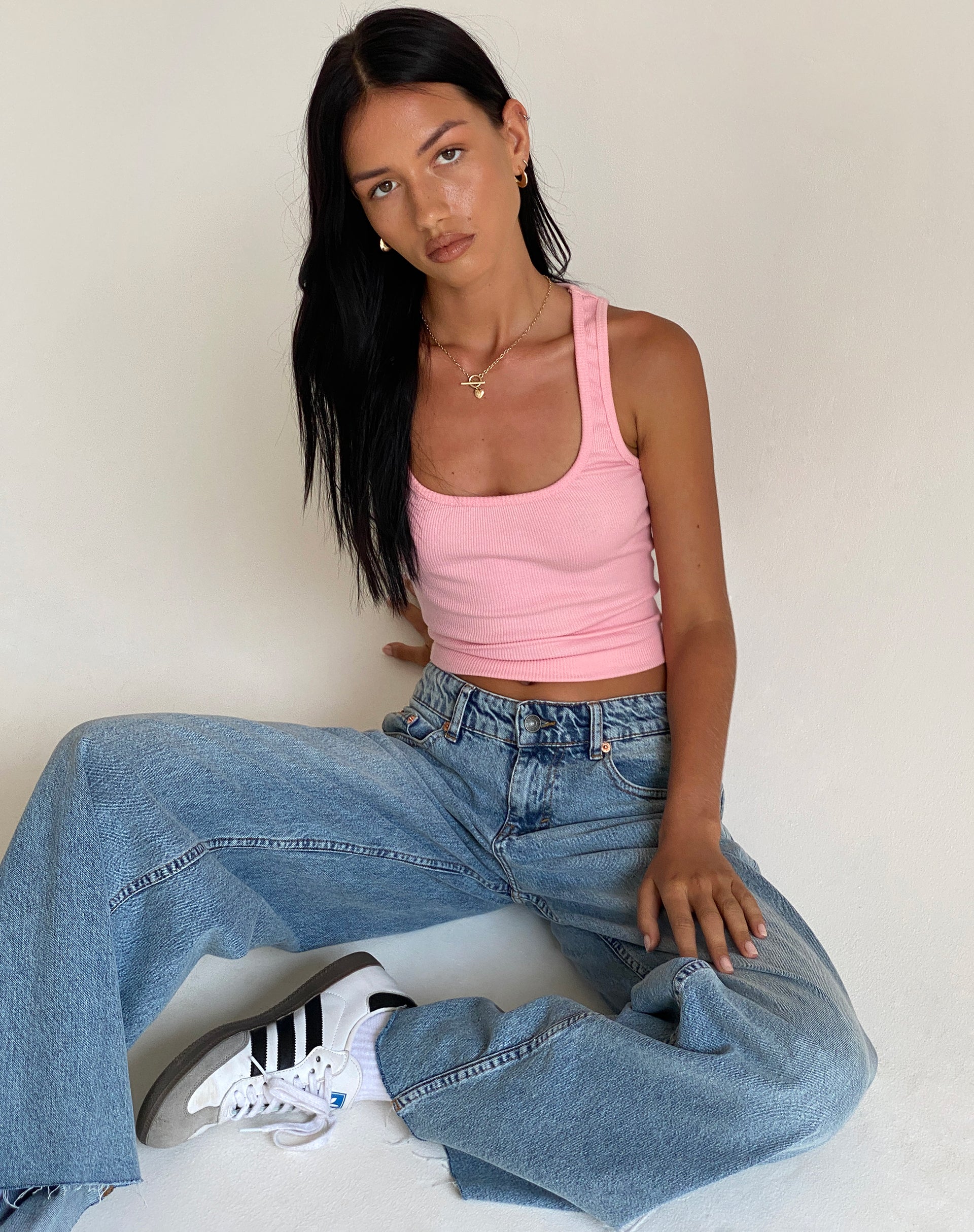 Roxe Ribbed Vest Top in Ballet Pink-Nico Sky