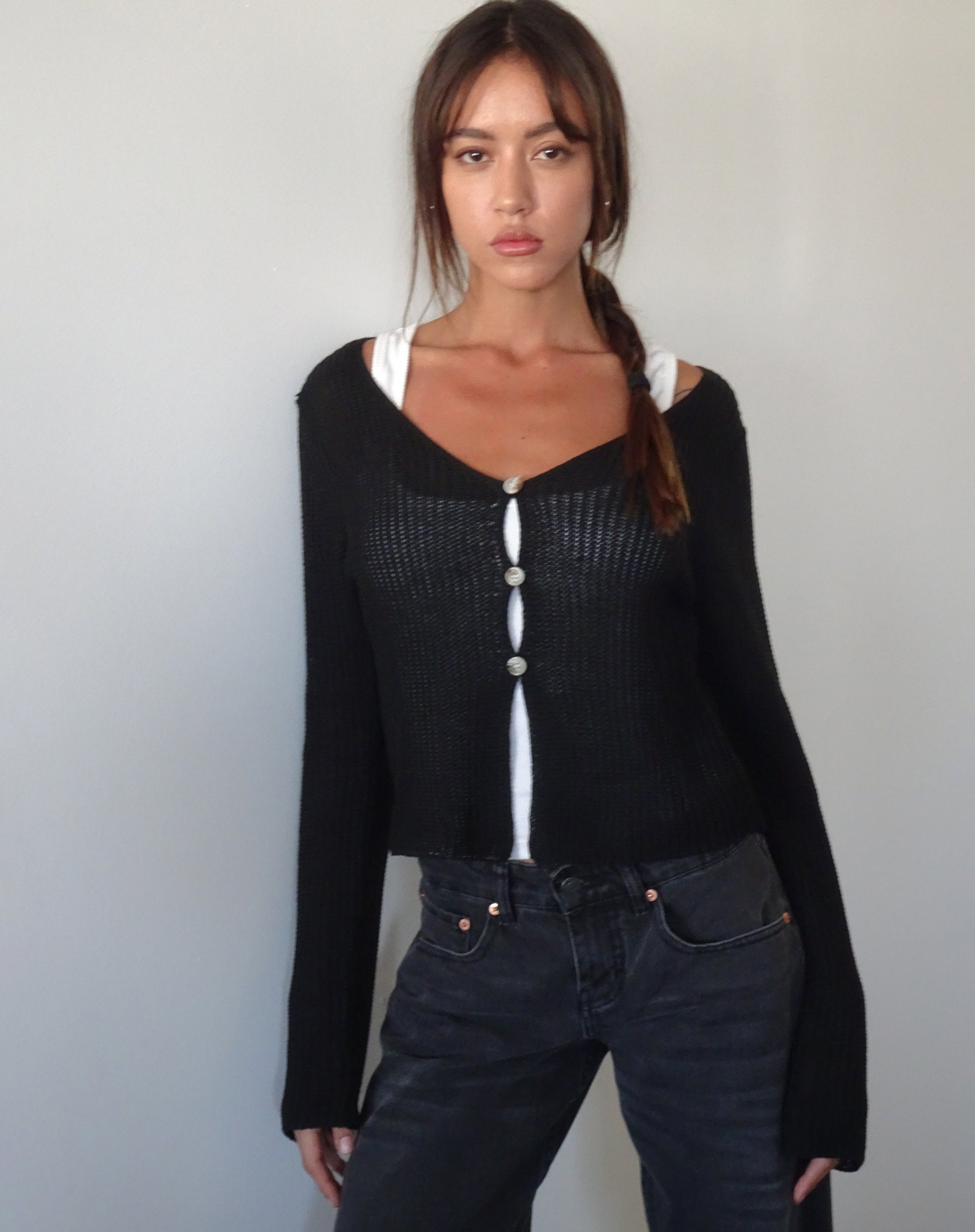 Devita Long Sleeve Knitted Top in Black-Nico Sky