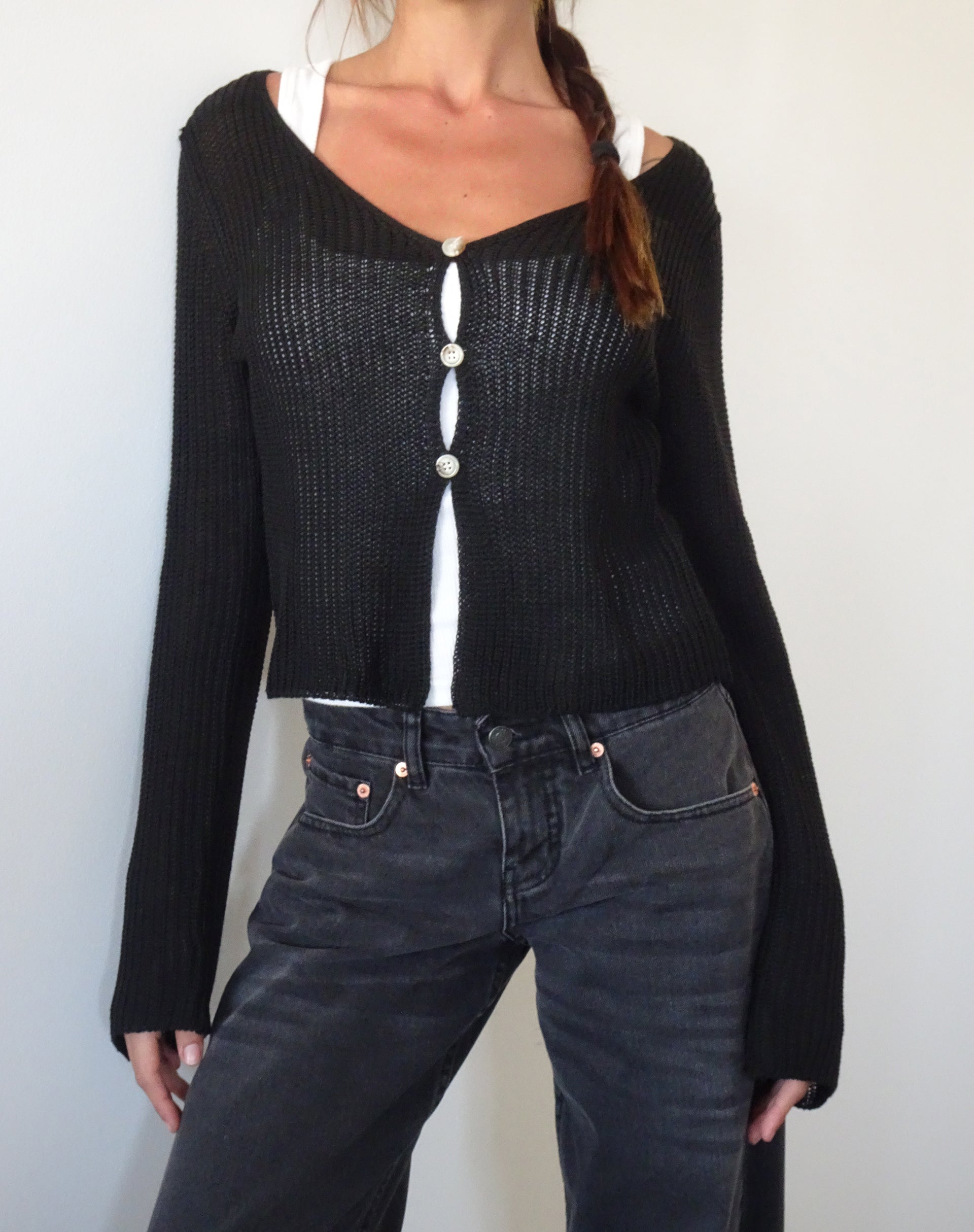 Devita Long Sleeve Knitted Top in Black-Nico Sky