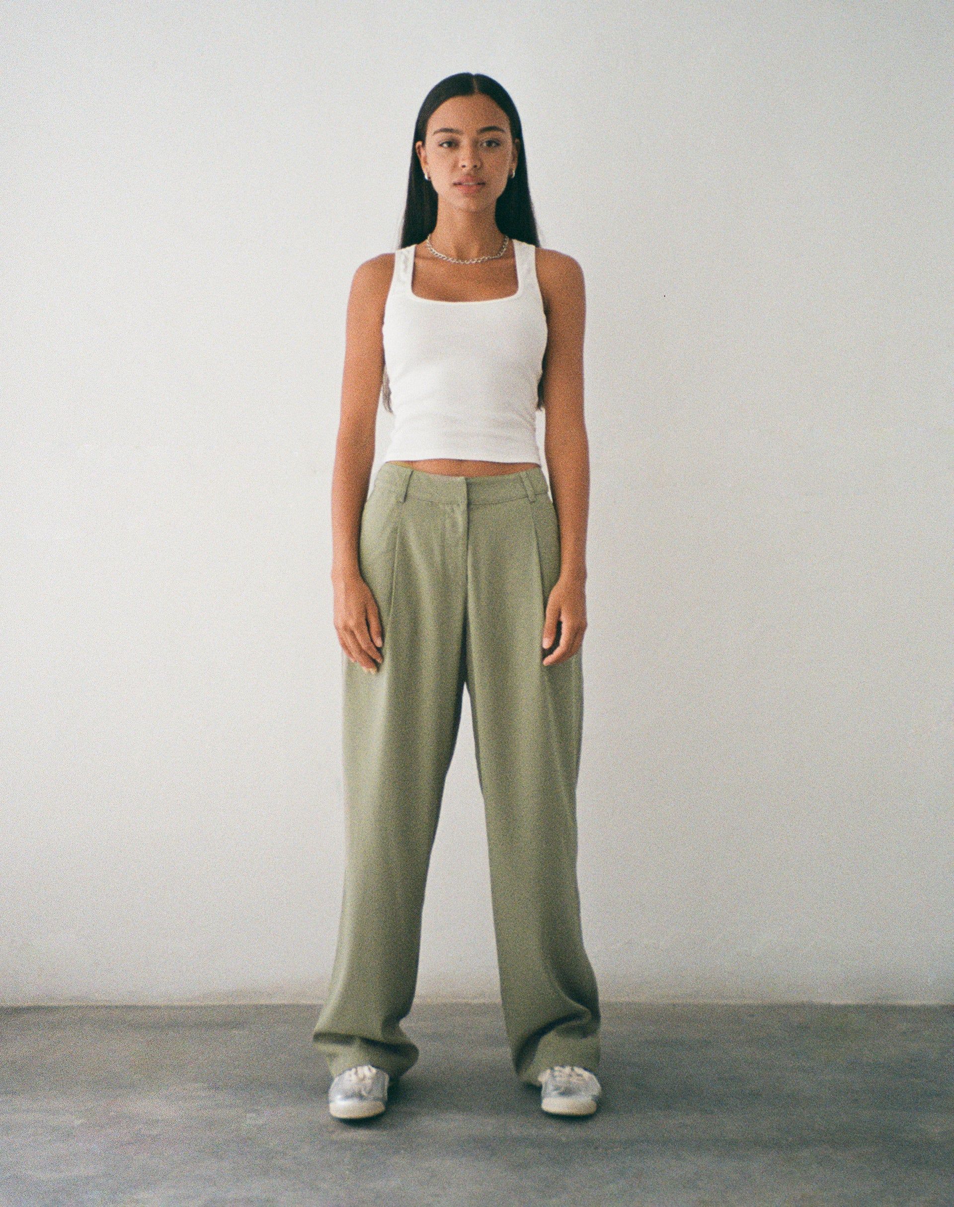 Sakaria Wide Leg Trouser in Tailoring Stone Sage-Nico Sky