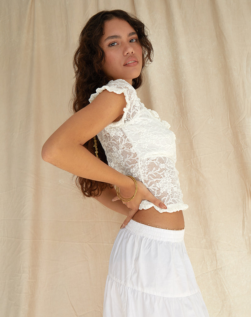Rufte Top in Lace Ivory-Nico Sky