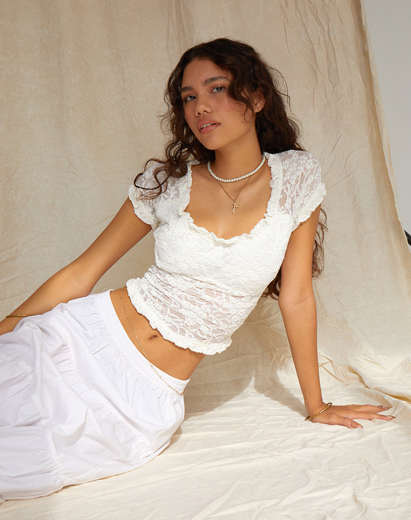 Rufte Top in Lace Ivory-Nico Sky