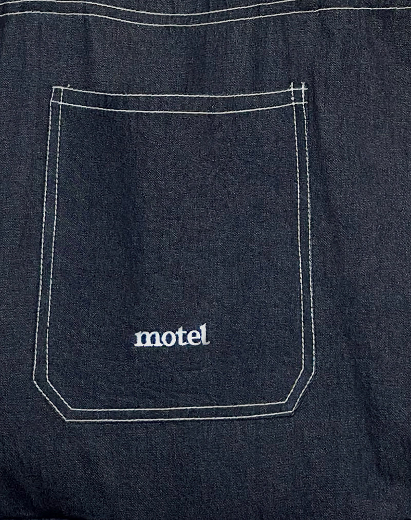 Ruka Tote Bag in Denim Indigo with White Motel Embroidery-Nico Sky