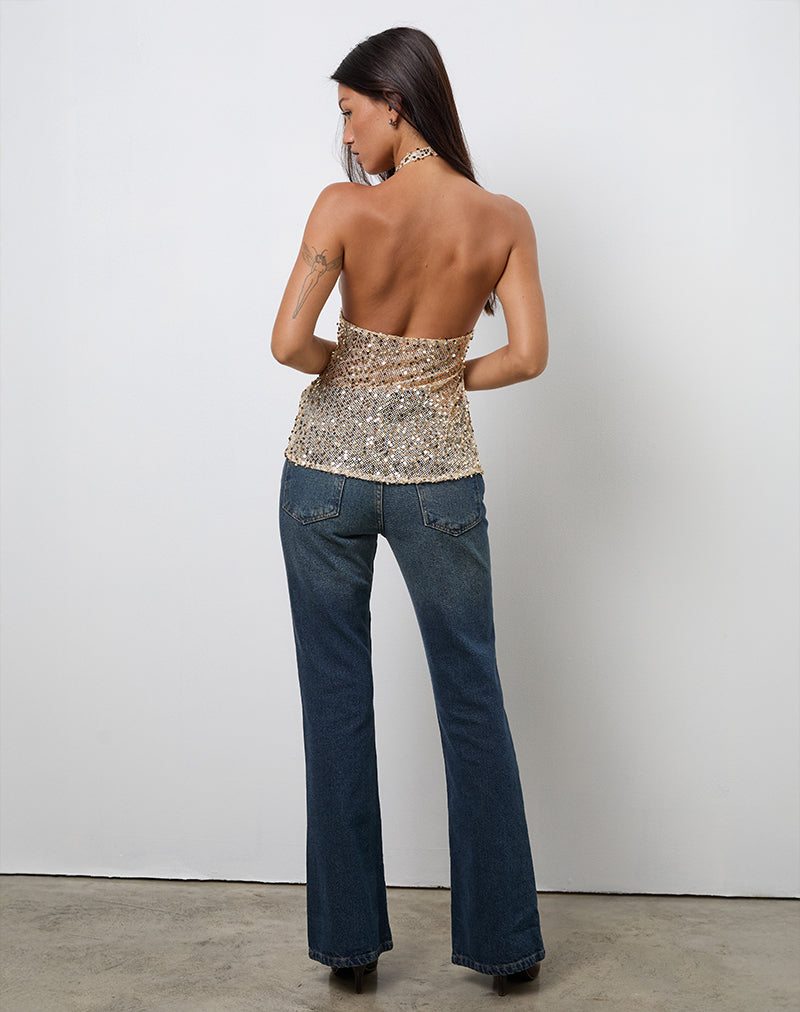 Ruway Unlined Scarf Top in Sequin Gold-Nico Sky