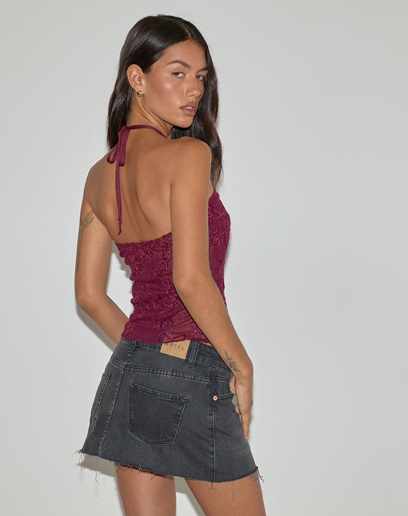 Ruwi Halter Top in Sequin Knit Burgundy-Nico Sky