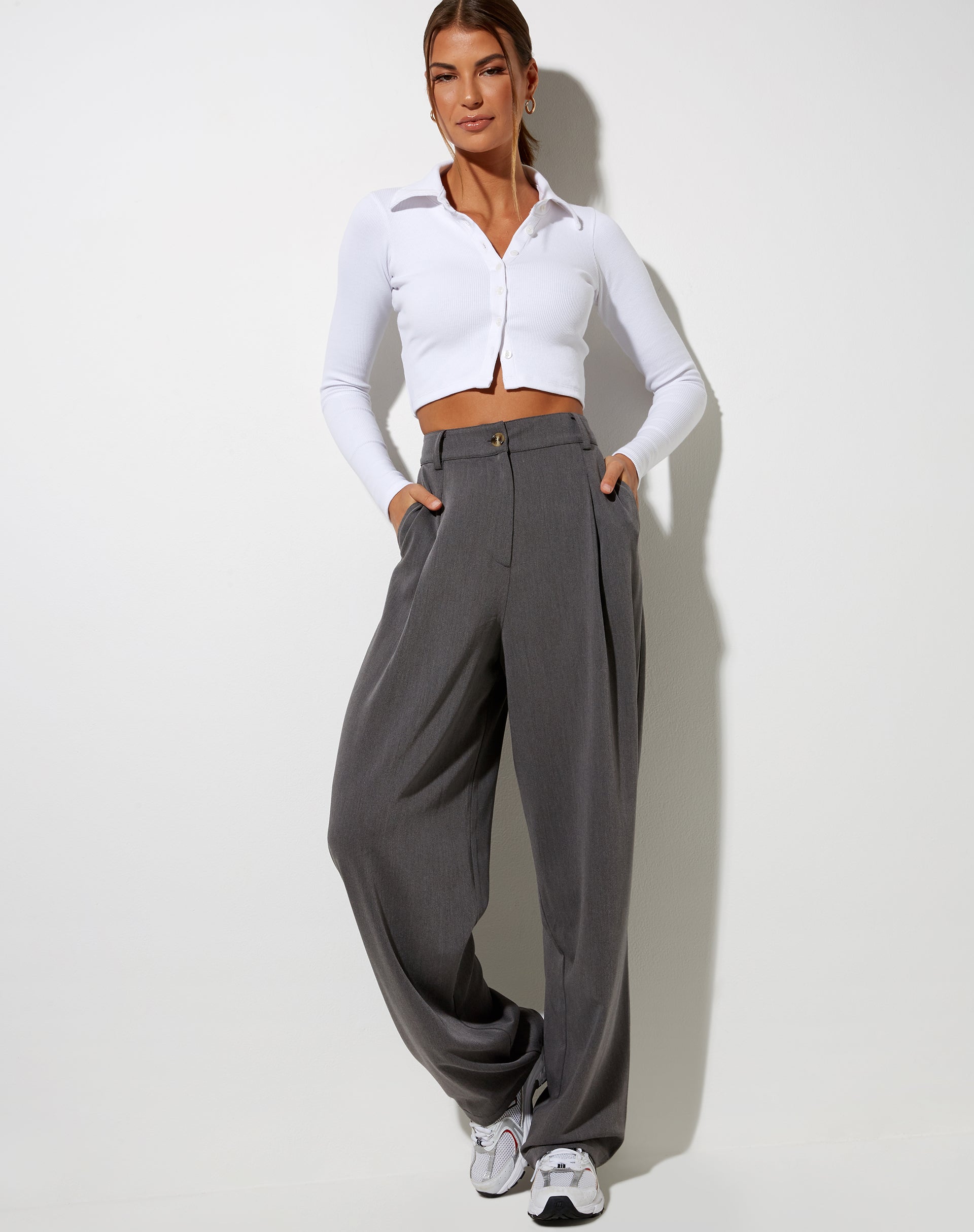 Ryals Long Sleeve Top in Rib White-Nico Sky