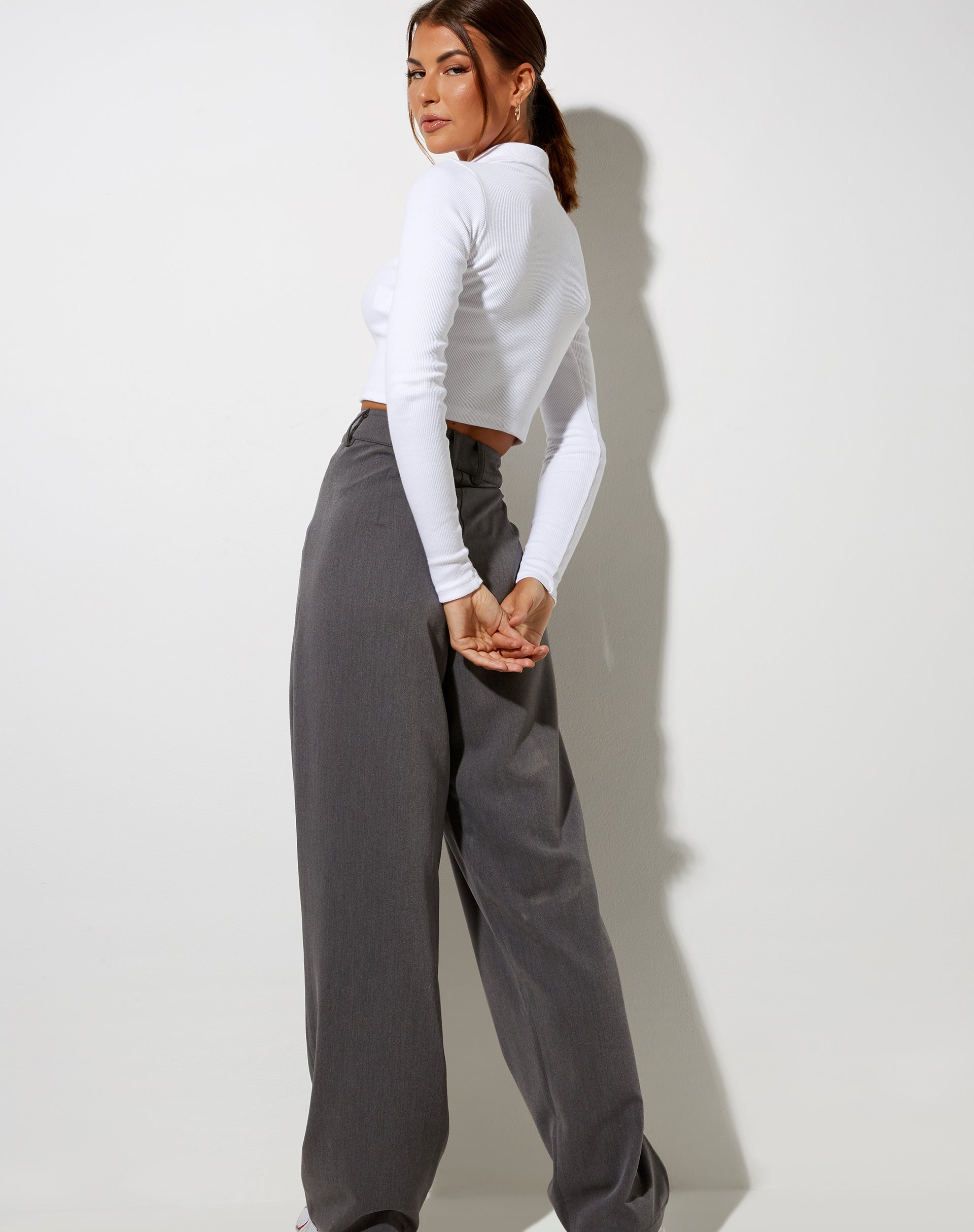 Ryals Long Sleeve Top in Rib White-Nico Sky