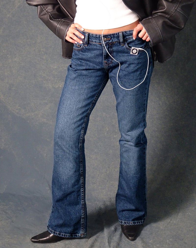 Rigid Low Rise Flare Jeans In Mid Blue Used-Nico Sky