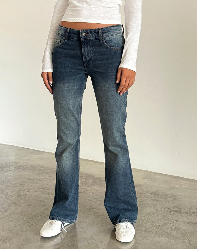 Rigid Low Rise Flare Jeans in Dark Vintage-Nico Sky