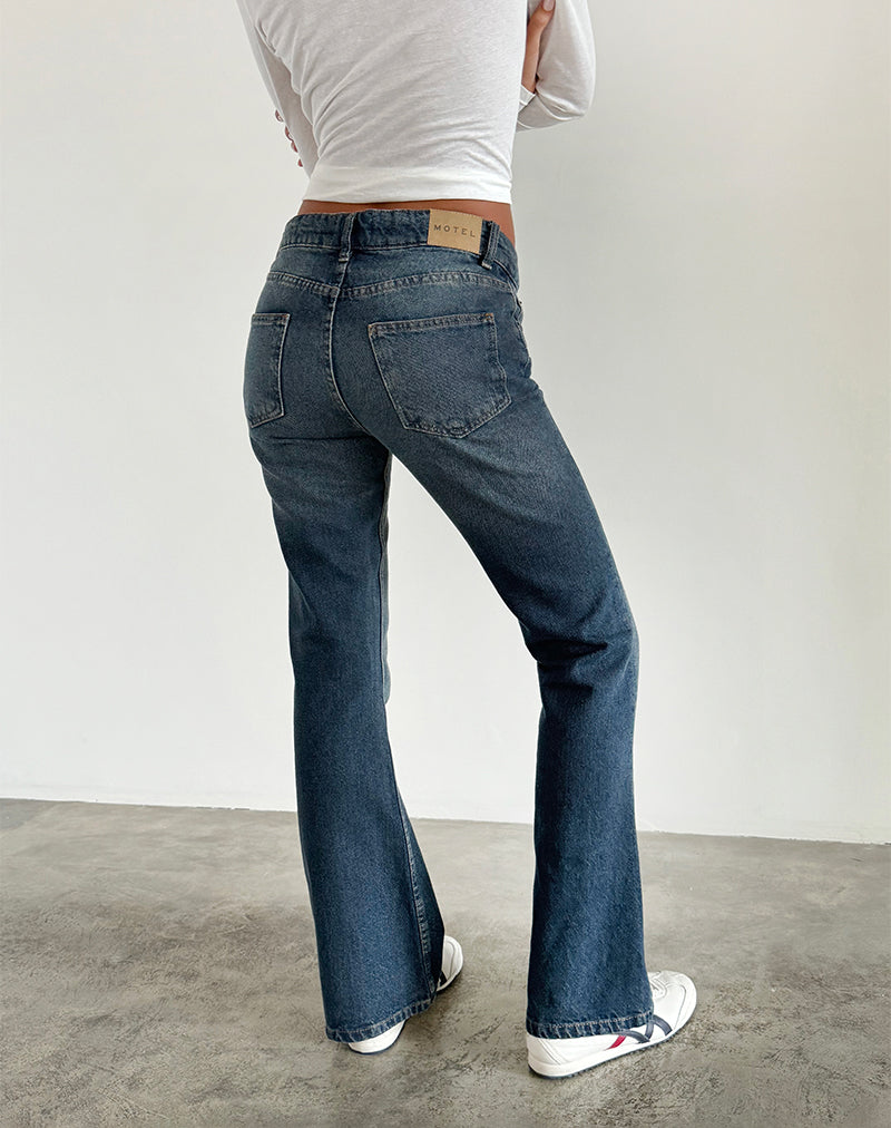 Rigid Low Rise Flare Jeans in Dark Vintage-Nico Sky