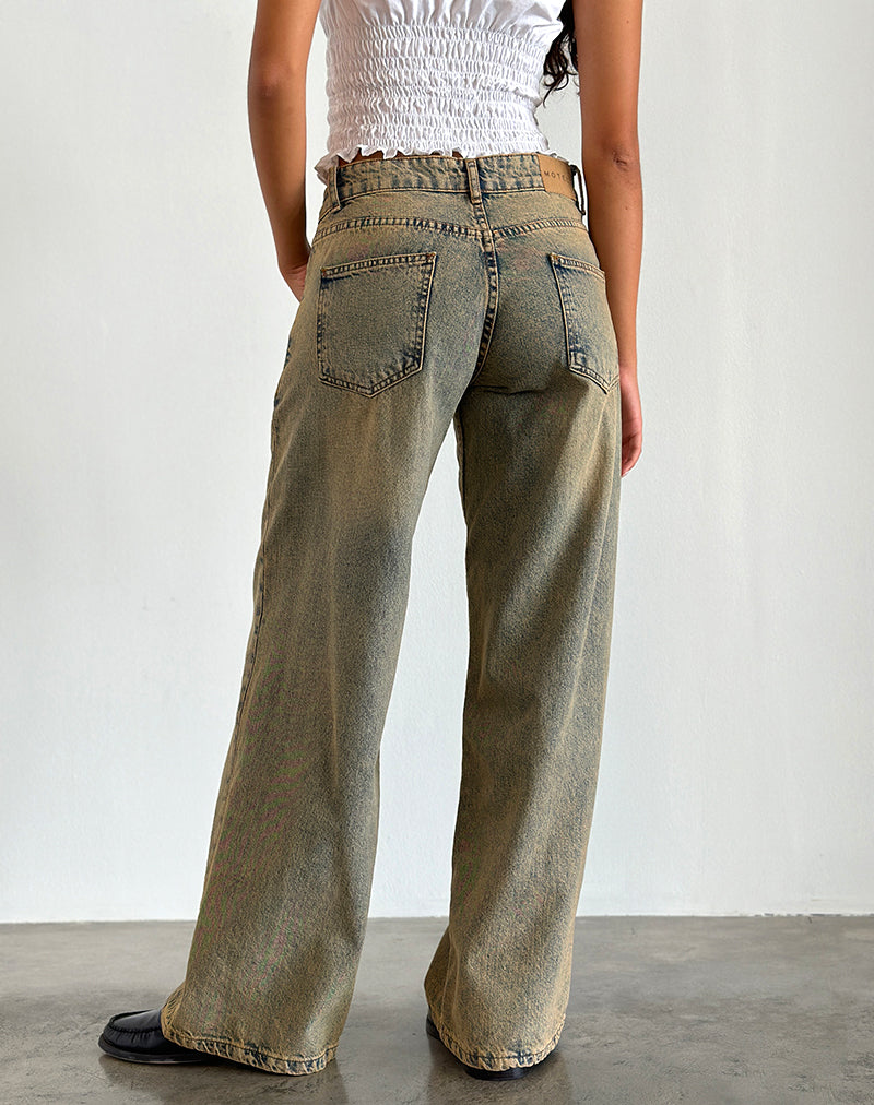 Roomy Extra Wide Leg Low Rise Jeans in Sandy Blue Acid-Nico Sky