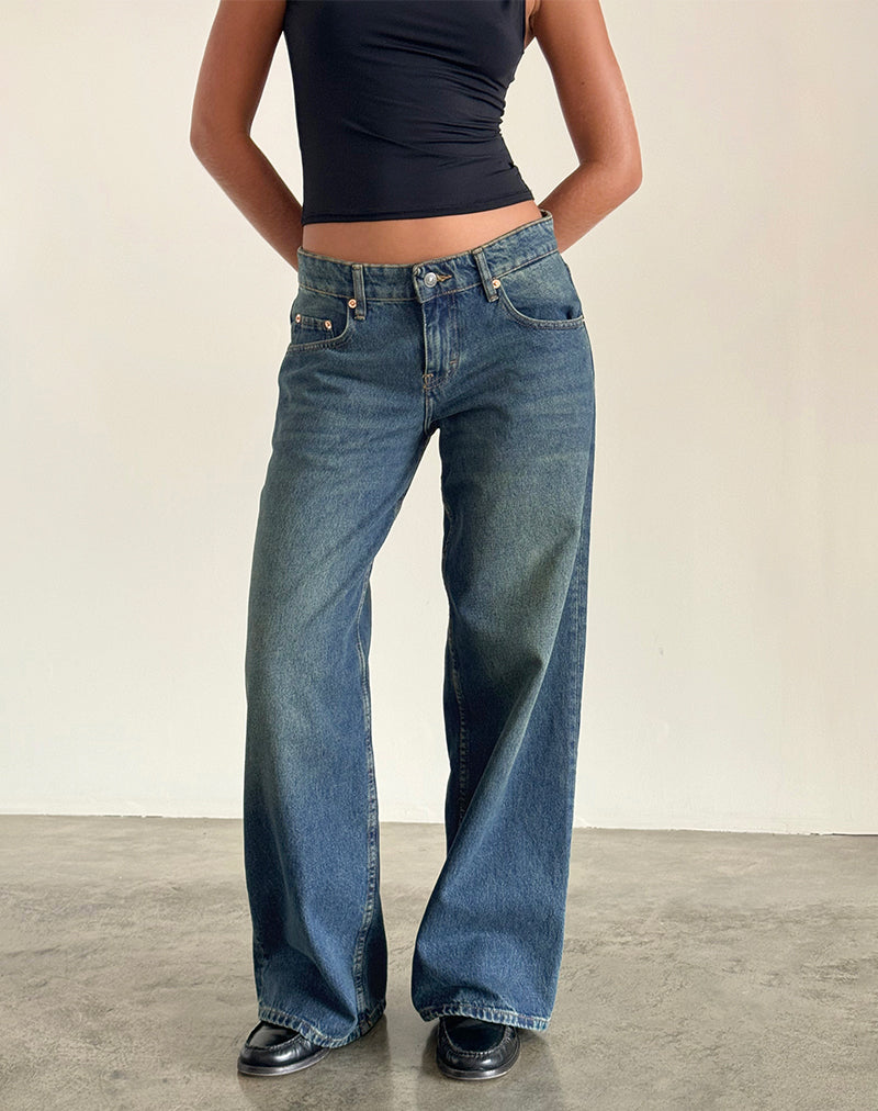 Roomy Extra Wide Low Rise Jeans in Bright Blue-Nico Sky