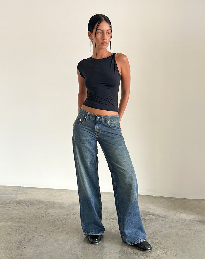 Roomy Extra Wide Low Rise Jeans in Bright Blue-Nico Sky