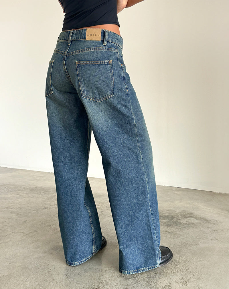 Roomy Extra Wide Low Rise Jeans in Bright Blue-Nico Sky