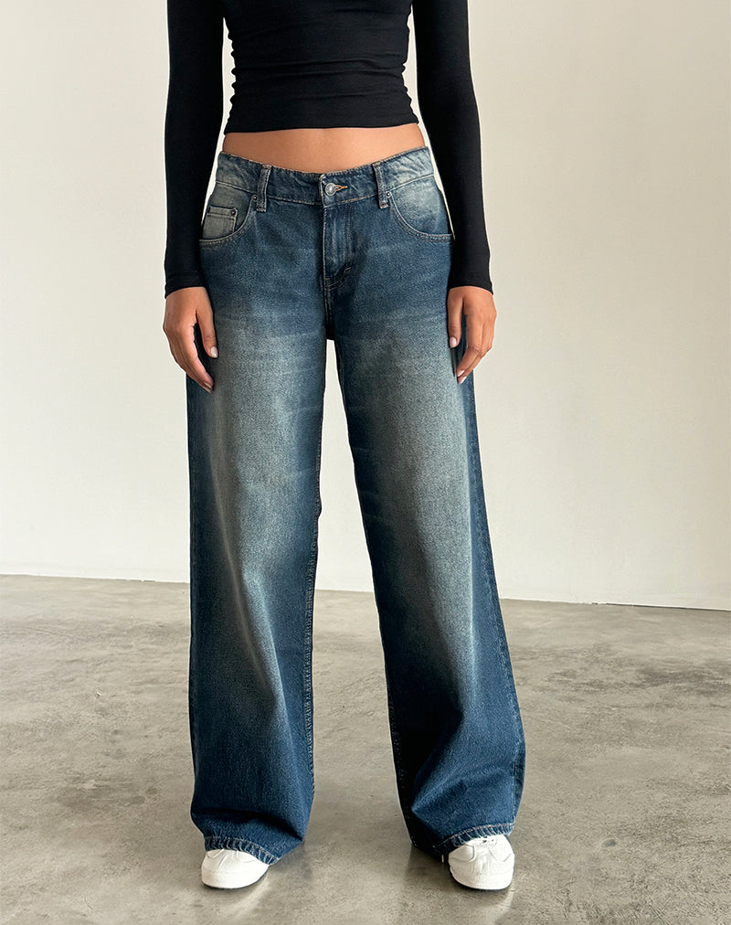 Roomy Extra Wide Low Rise Jeans in Dark Vintage-Nico Sky
