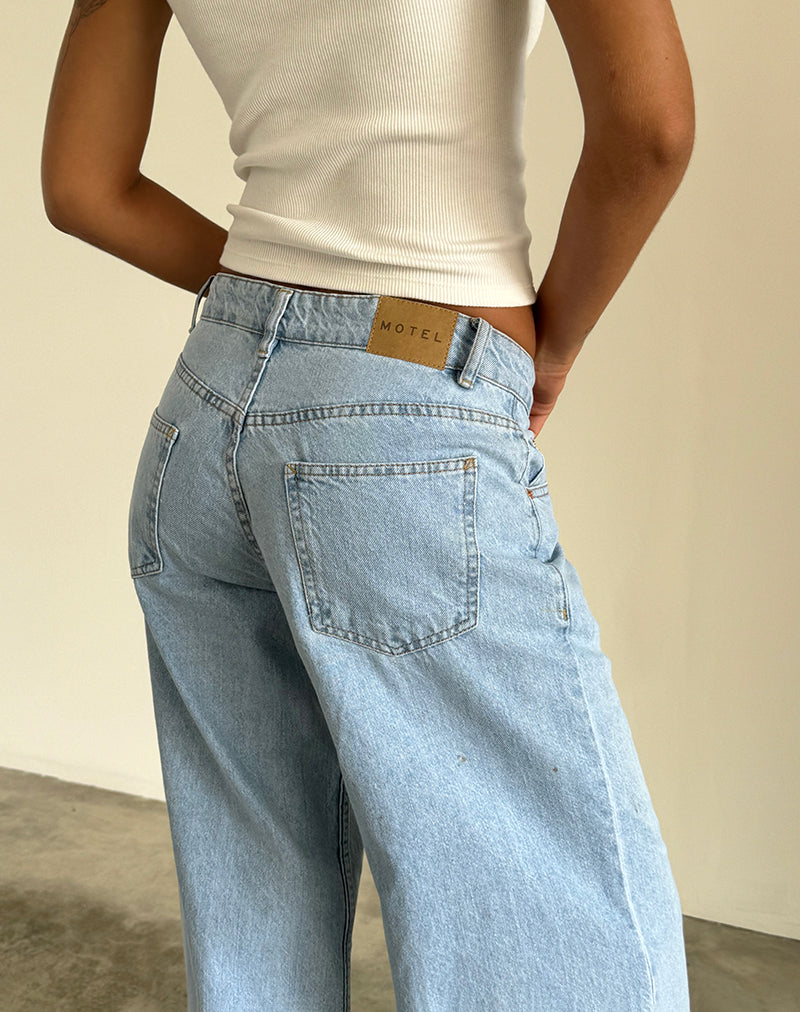 Roomy Extra Wide Low Rise Jeans in Light Wash Blue-Nico Sky