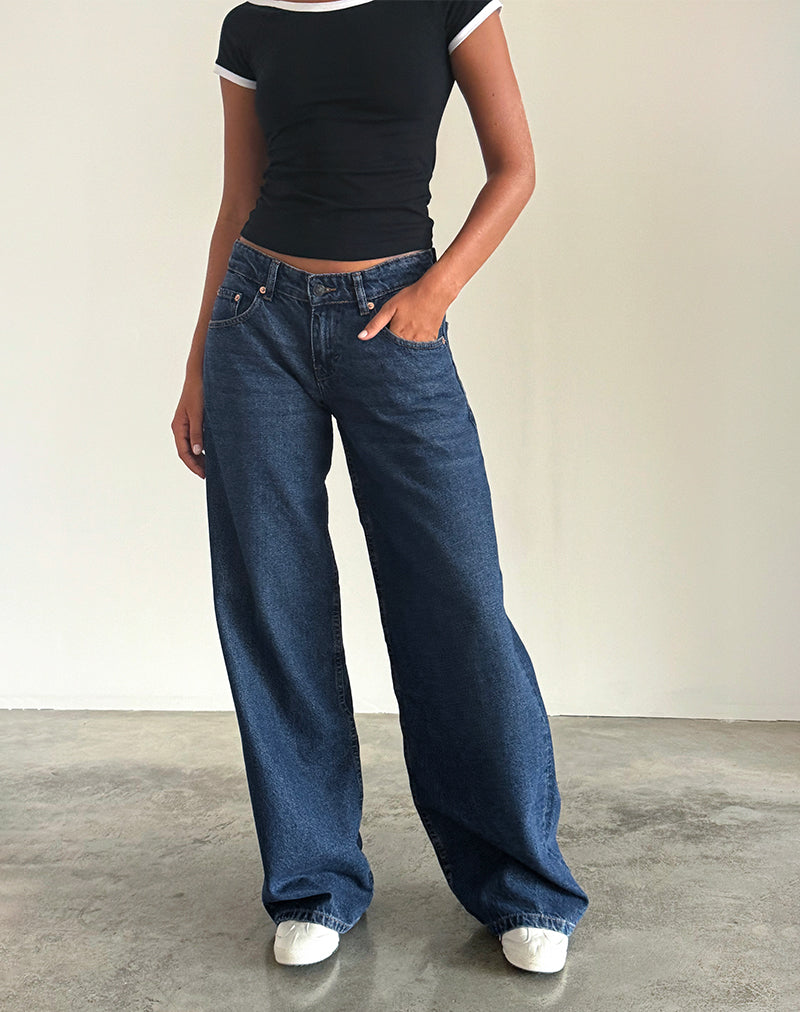 Roomy Extra Wide Low Rise Jeans in Mid Indigo Blue-Nico Sky