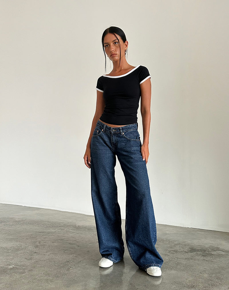 Roomy Extra Wide Low Rise Jeans in Mid Indigo Blue-Nico Sky