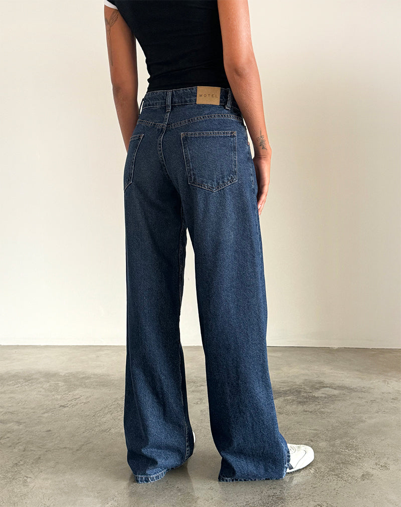 Roomy Extra Wide Low Rise Jeans in Mid Indigo Blue-Nico Sky