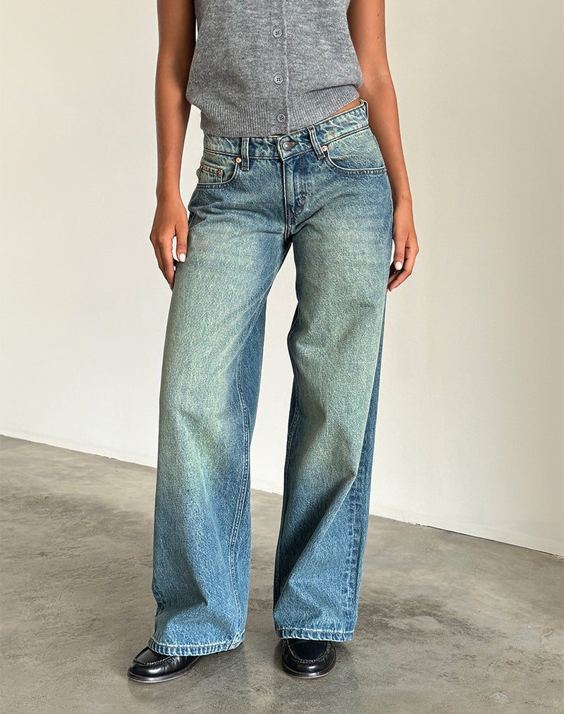 Roomy Extra Wide Low Rise Jeans in Sea Green-Nico Sky