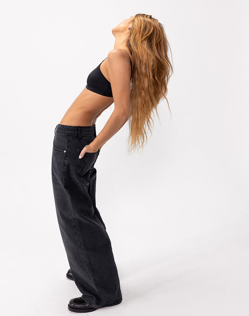 Roomy Extra Wide Low Rise Jeans in Washed Black-Nico Sky