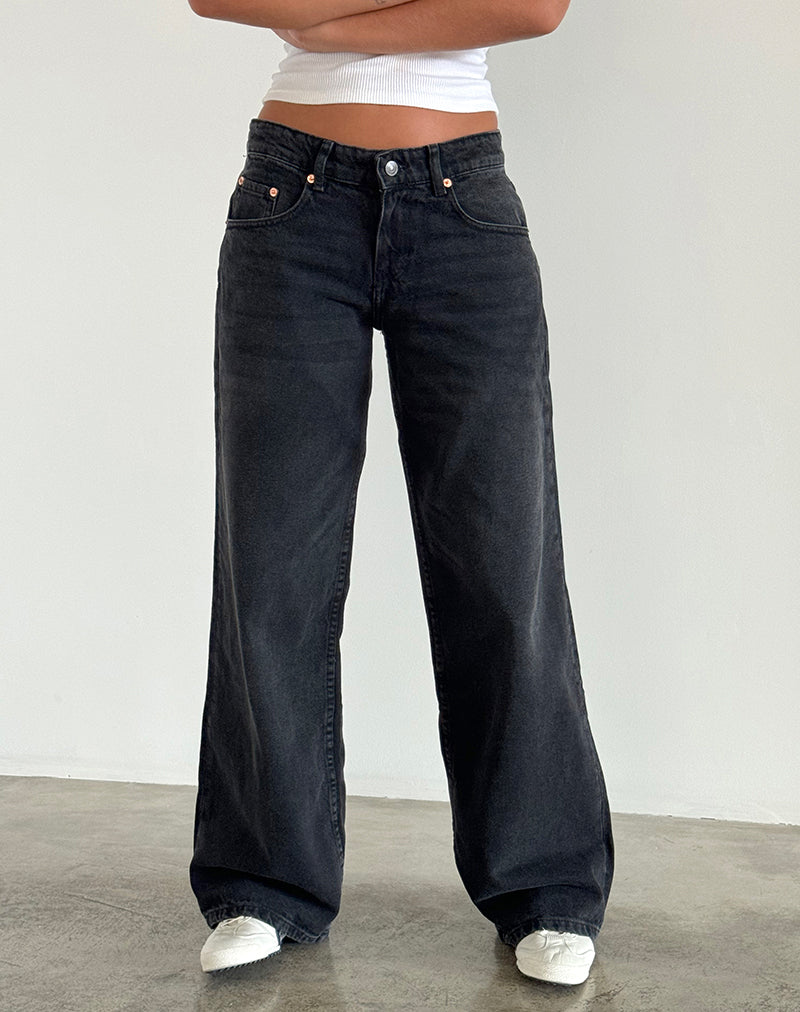 Roomy Extra Wide Low Rise Jeans in Washed Black-Nico Sky