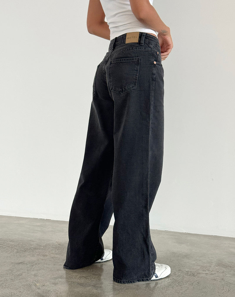 Roomy Extra Wide Low Rise Jeans in Washed Black-Nico Sky