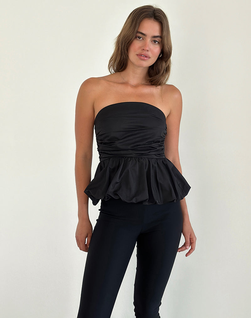 Sabita Puffball Bandeau Top in Black-Nico Sky