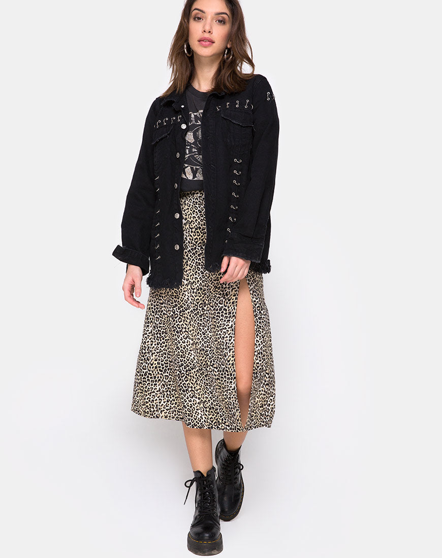 Saika Midi Skirt in Rar Leopard Brown-Nico Sky
