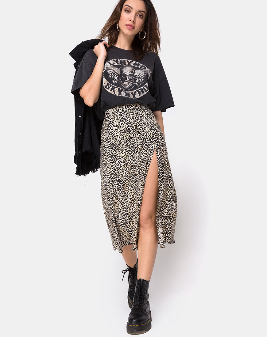 Saika Midi Skirt in Rar Leopard Brown-Nico Sky