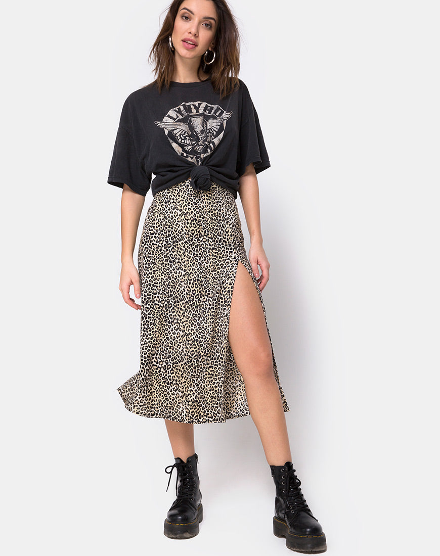 Saika Midi Skirt in Rar Leopard Brown-Nico Sky