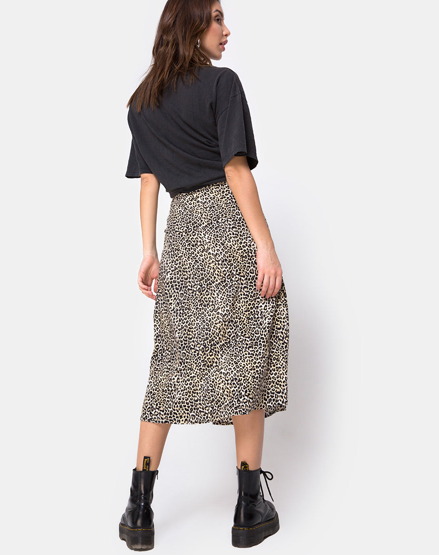 Saika Midi Skirt in Rar Leopard Brown-Nico Sky
