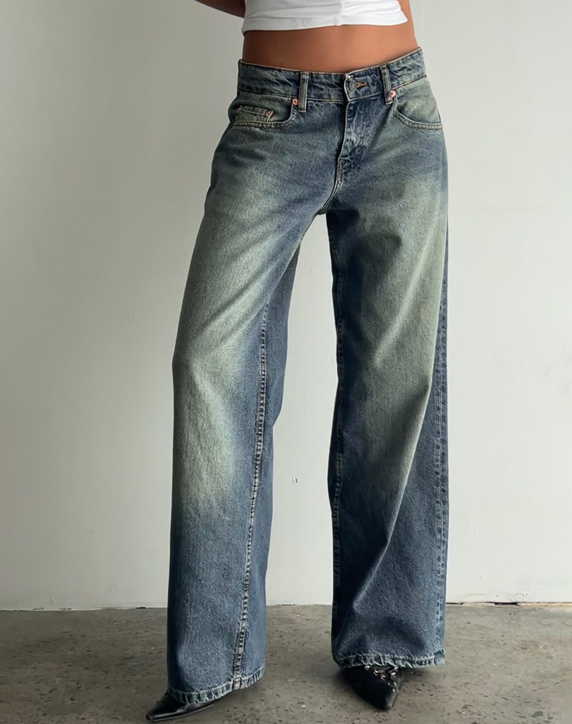 Roomy Extra Wide Low Rise Jeans in Extreme Blue Green-Nico Sky