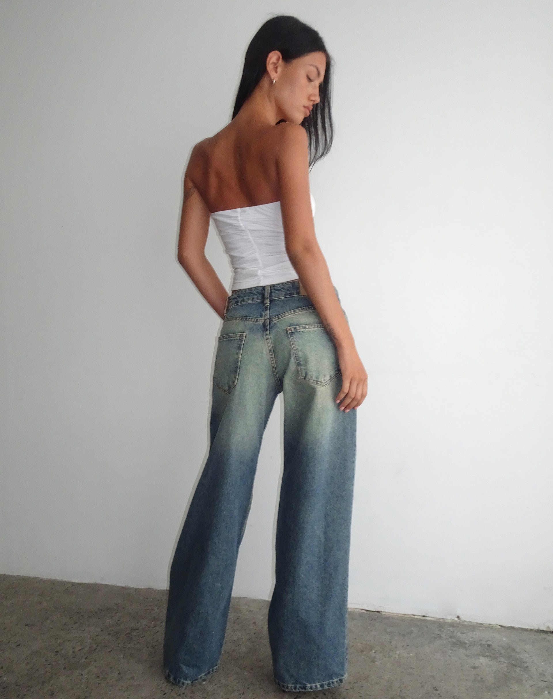 Roomy Extra Wide Low Rise Jeans in Extreme Blue Green-Nico Sky