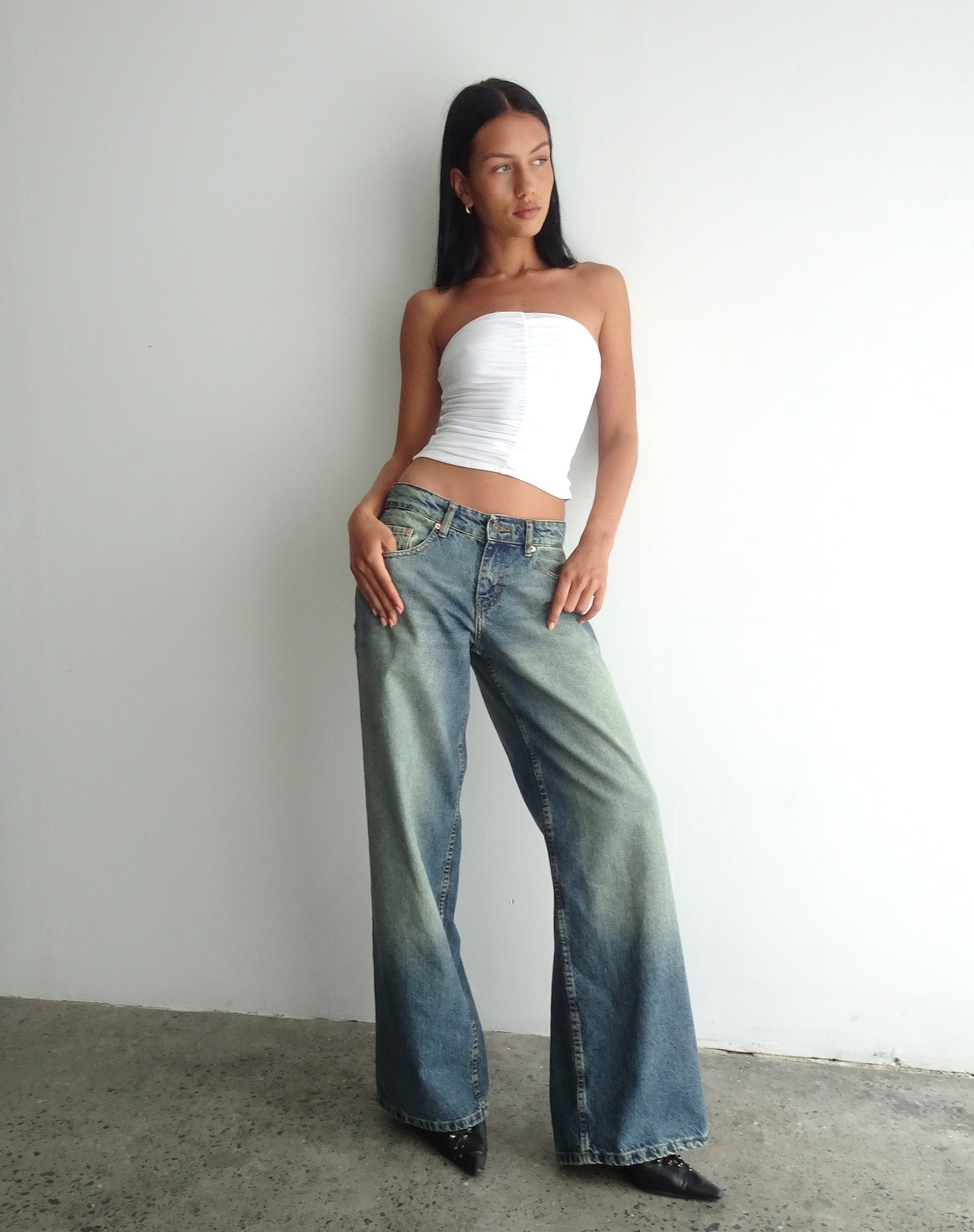 Roomy Extra Wide Low Rise Jeans in Extreme Blue Green-Nico Sky