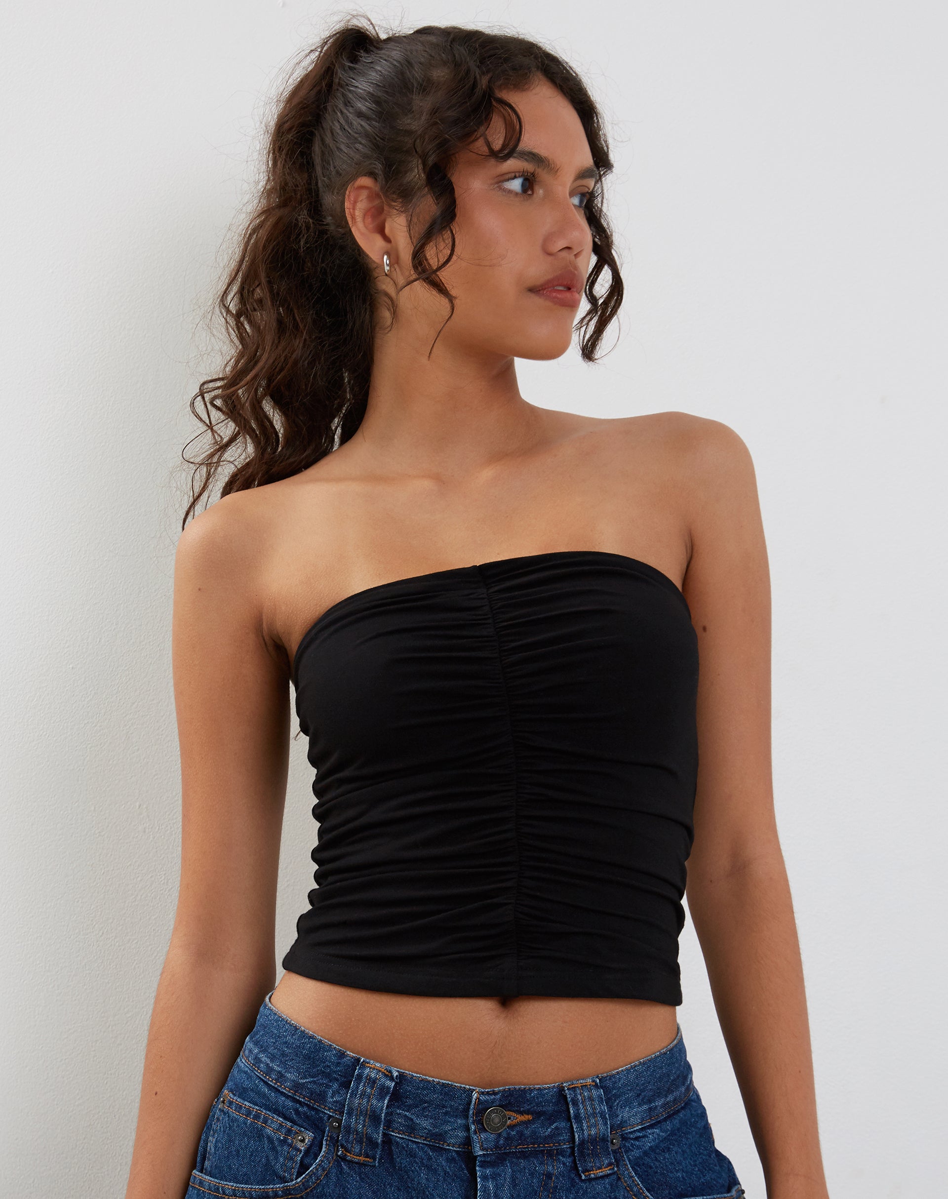 Sajna Ruched Bandeau Top in Black-Nico Sky