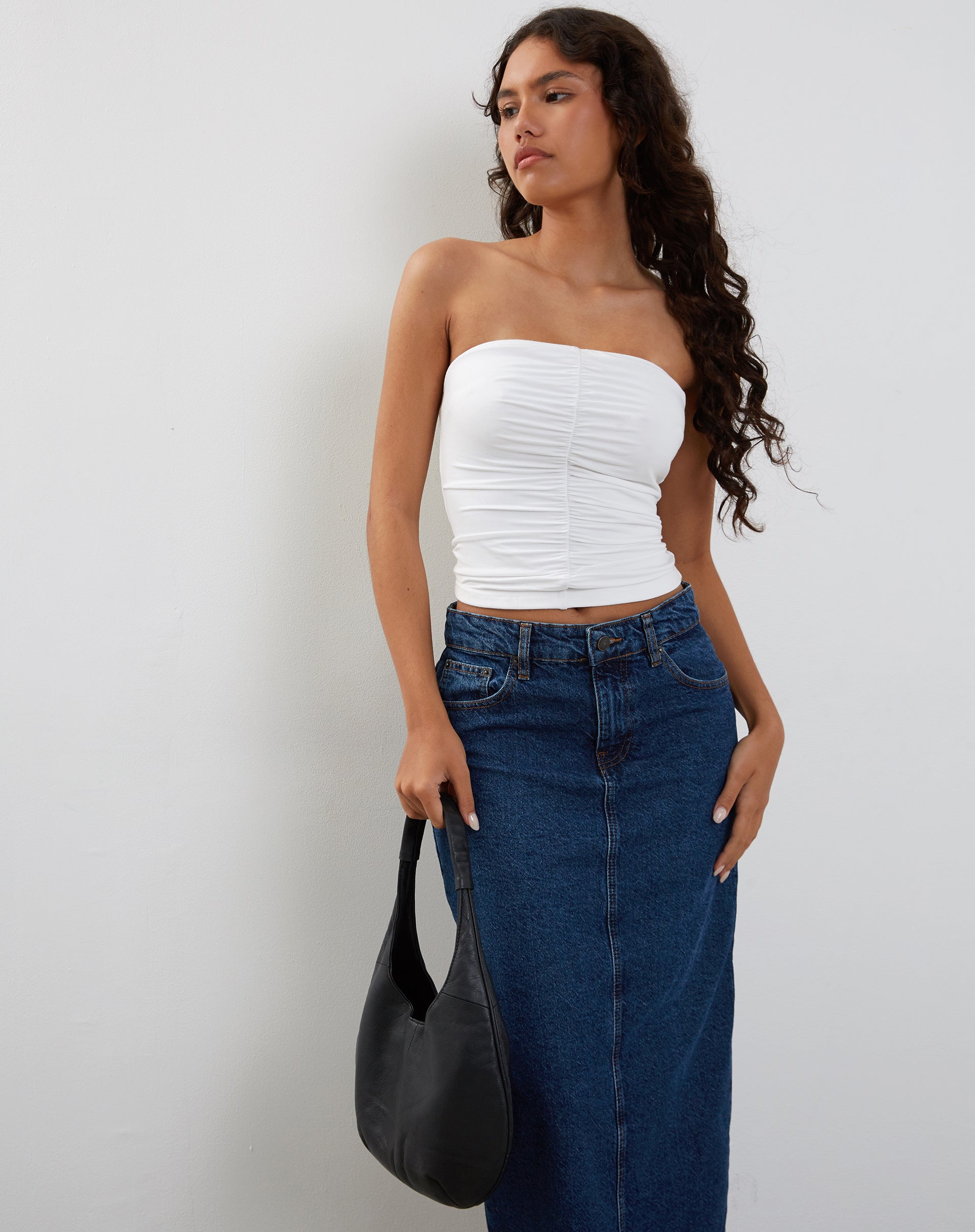 Sajna Ruched Bandeau Top in White-Nico Sky