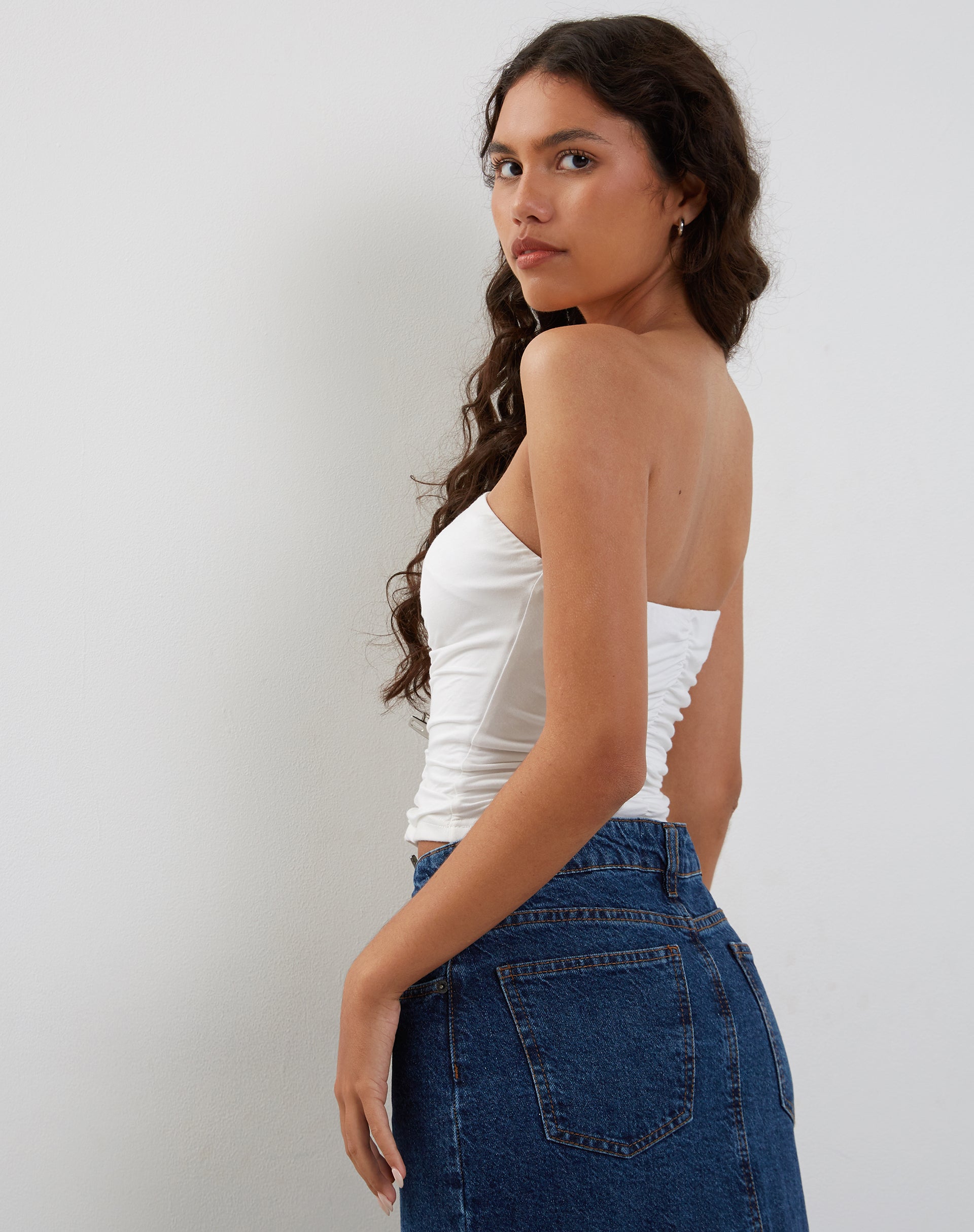 Sajna Ruched Bandeau Top in White-Nico Sky