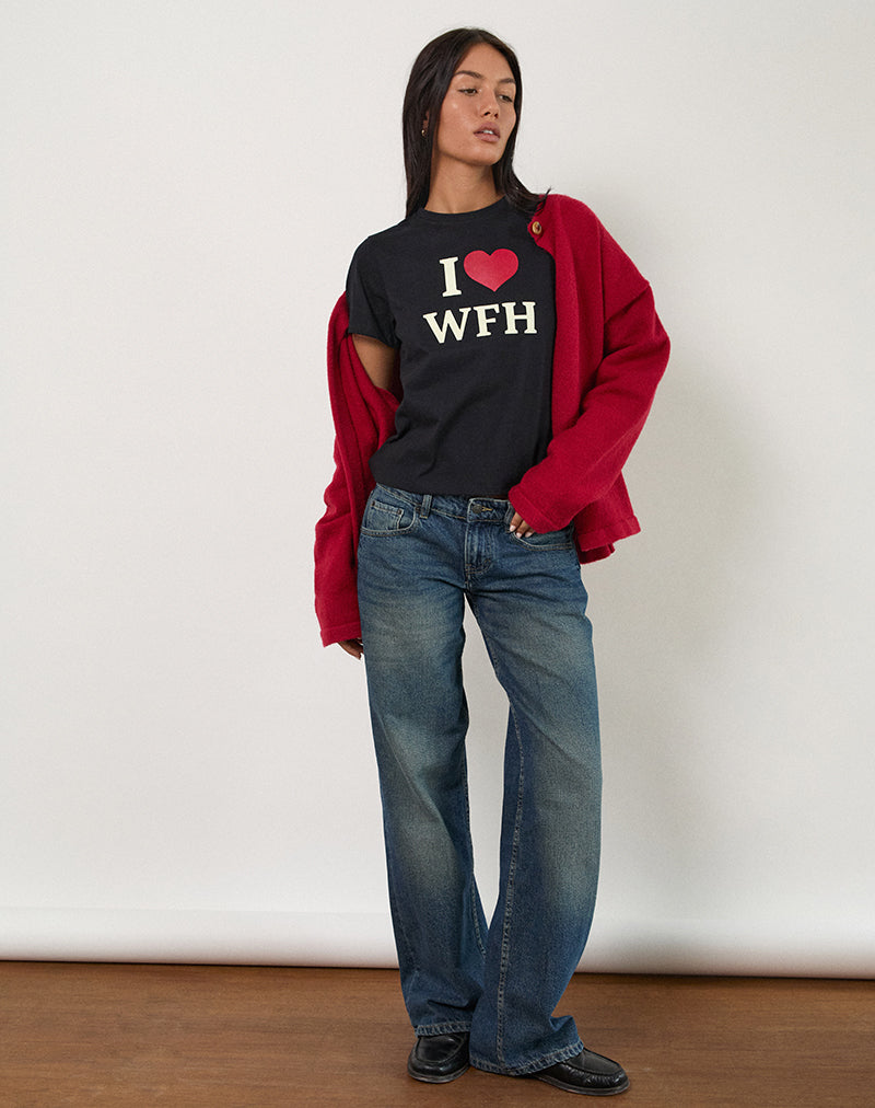 Sakha Top in Black with I Love WFH Slogan-Nico Sky