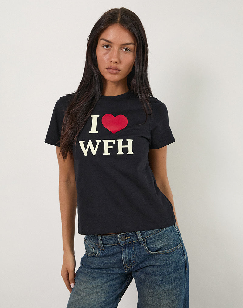 Sakha Top in Black with I Love WFH Slogan-Nico Sky