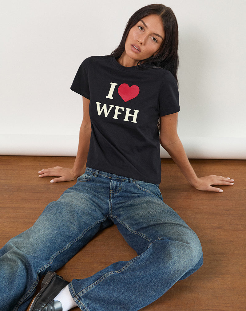 Sakha Top in Black with I Love WFH Slogan-Nico Sky