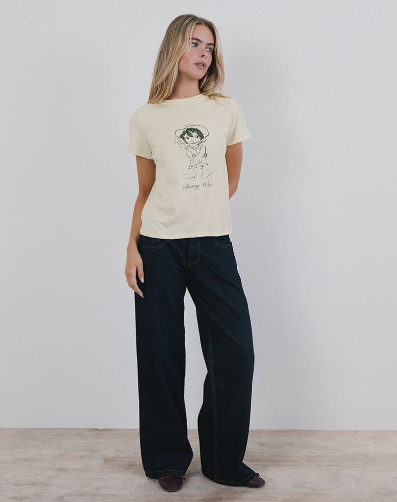 Saki Tee in Buttermilk with Cherry Wine Print-Nico Sky