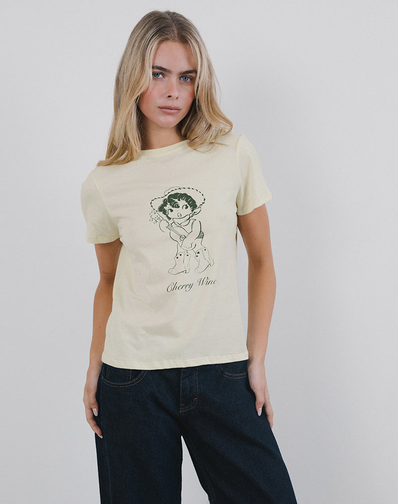 Saki Tee in Buttermilk with Cherry Wine Print-Nico Sky