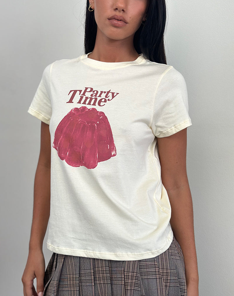 Saki Tee in Buttermilk with Party Time Print-Nico Sky