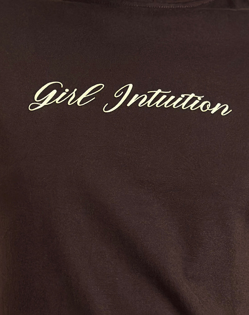 Saki Tee in Chocolate Brown with Girl Intuition Print-Nico Sky