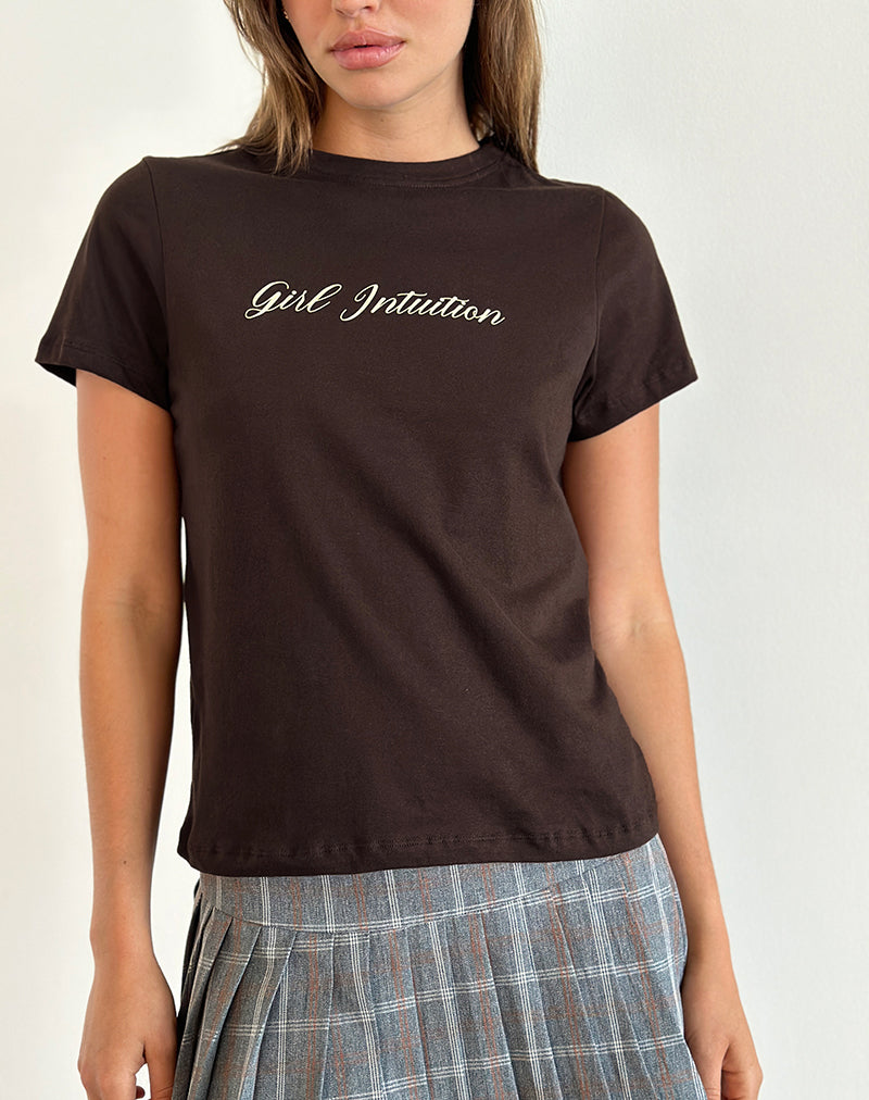Saki Tee in Chocolate Brown with Girl Intuition Print-Nico Sky