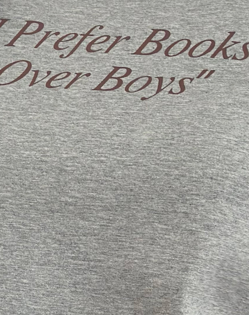 Saki Tee in Grey Marl with I Prefer Books Over Boys Slogan-Nico Sky
