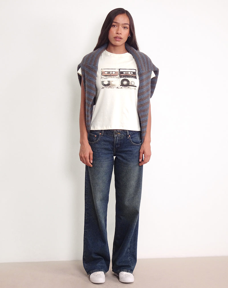 Saki Tee in Ivory with Retro Cassette Motif-Nico Sky